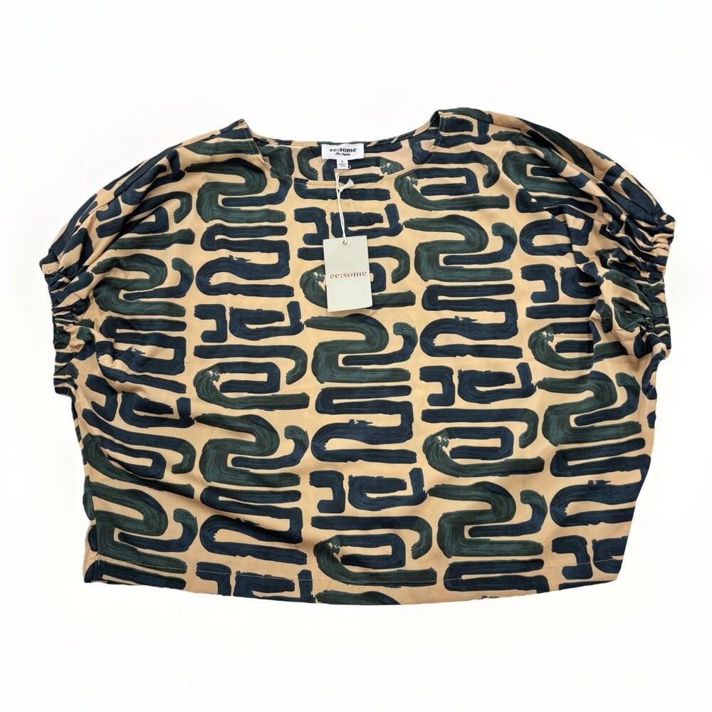 Ee:some Blouse Womens Size Small Boutique Abstract Geometric NWT Neutral - Picture 2 of 7